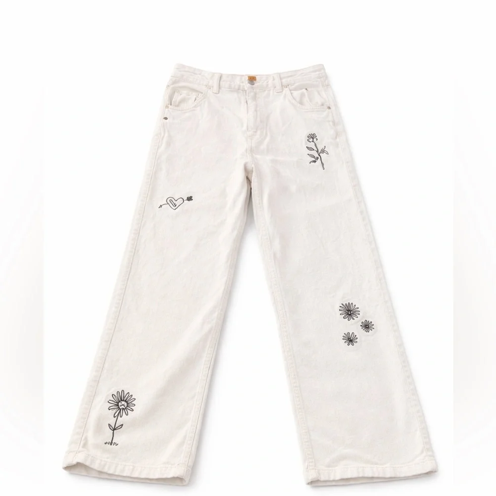 Melodie Perrault Ivory Embroidered Corduroy Wide Leg Pants Size 2